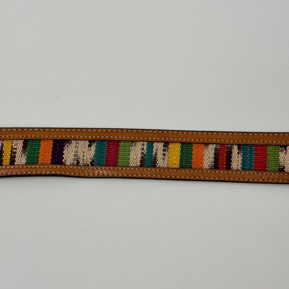 Vintage Nocona Leather Belt 33 Western Tooled Woven Inlay Silver Buckle colorful - Picture 4 of 8
